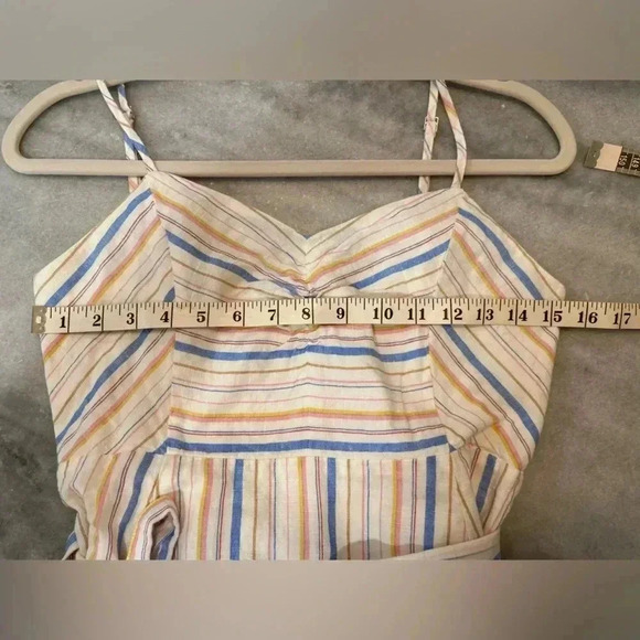 Gap Linen Cotton Striped Ruched Front Smock Back Belted Dress Size 4P - Picture 6 of 10